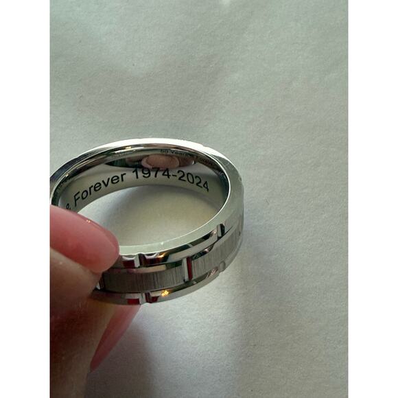 Mens Tungsten Carbide Size 13.5 Engraved Ring 50 Years and Forever 1974-2024 - Picture 2 of 6